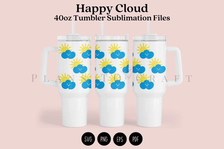 happy cloud 40oz quencher tumbler sublimation full wrap high resolution transparant background