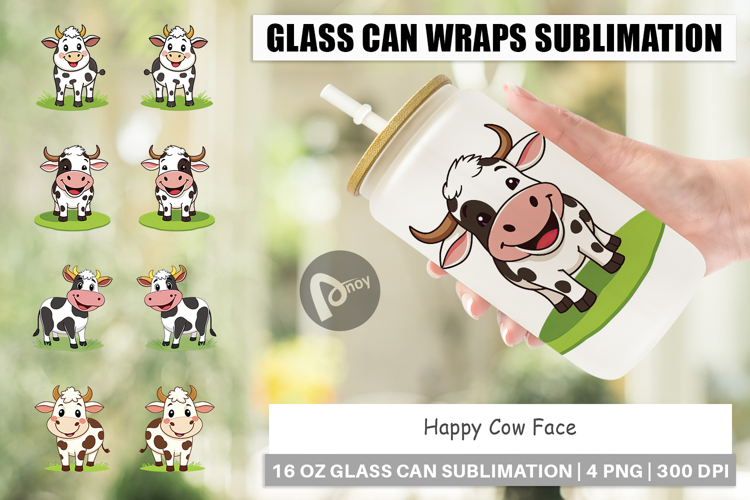 Glass Can Happy Cow Face