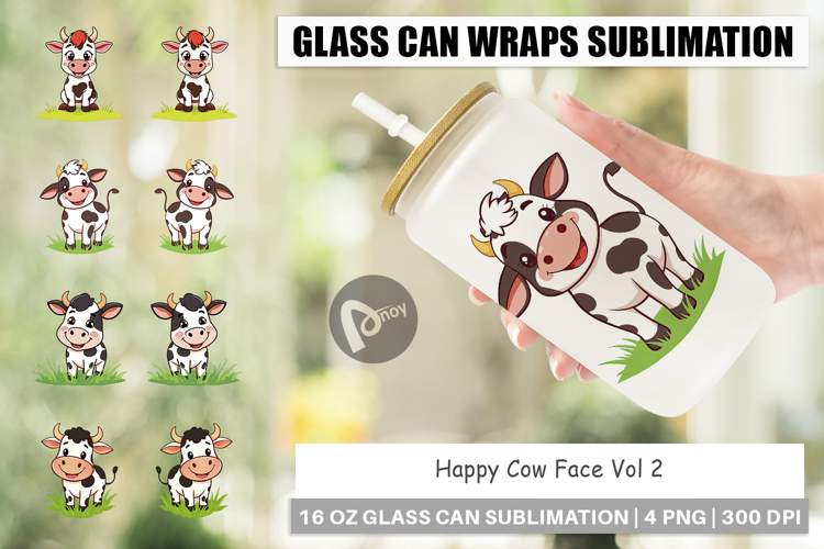 Glass Can Happy Cow Face