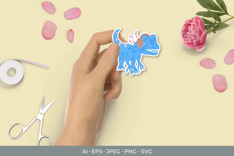 Happy Dino Listening Music Sticker
