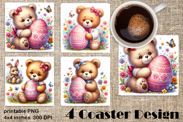 Happy Easter Square Coaster Sublimation. Funny bear