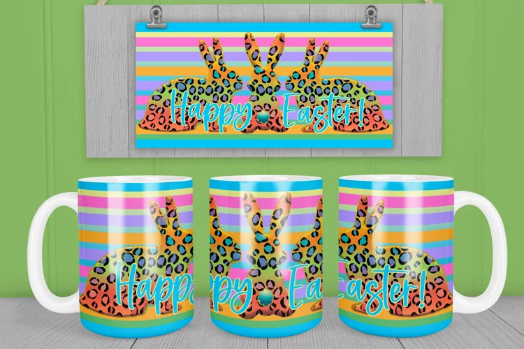 Mug sublimation design happy Easter bunny wrap