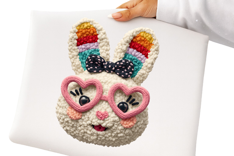 Happy Easter Bunny png, Faux Yarn Bunny