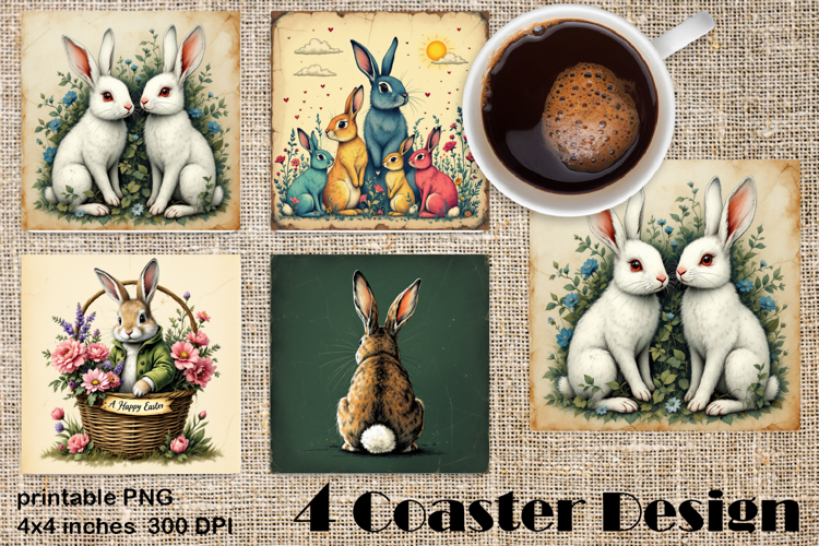 Happy Easter bunny Square Coaster Sublimation