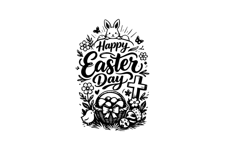 Happy Easter Day Black and White Lettering Vertical Design
