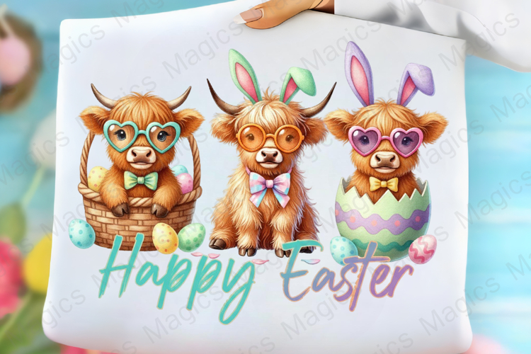 Happy Easter Day Highland Cow PNG