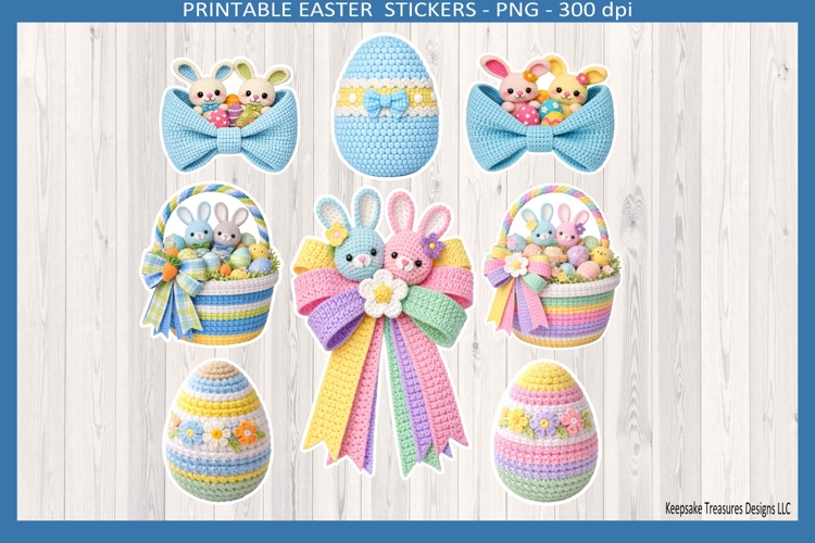 Cute Pastel Crochet Easter stickers, Png Printable Stickers