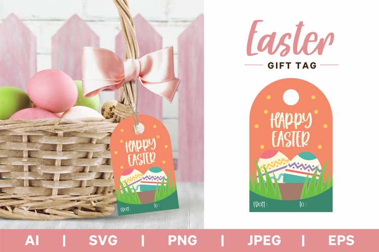 Happy Easter with Decorative Egg Illustration Gift Tag