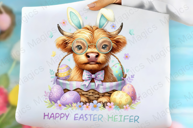 Happy Easter Highland Cow Egg PNG