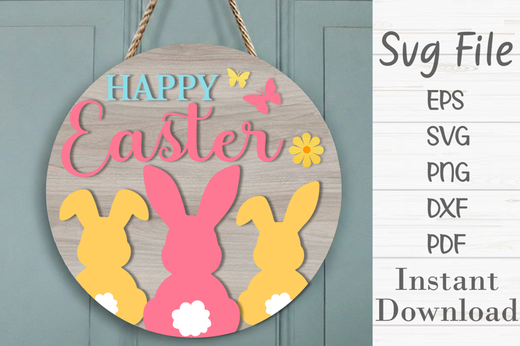 Happy Easter Sign SVG, Easter Door Hanger Svg