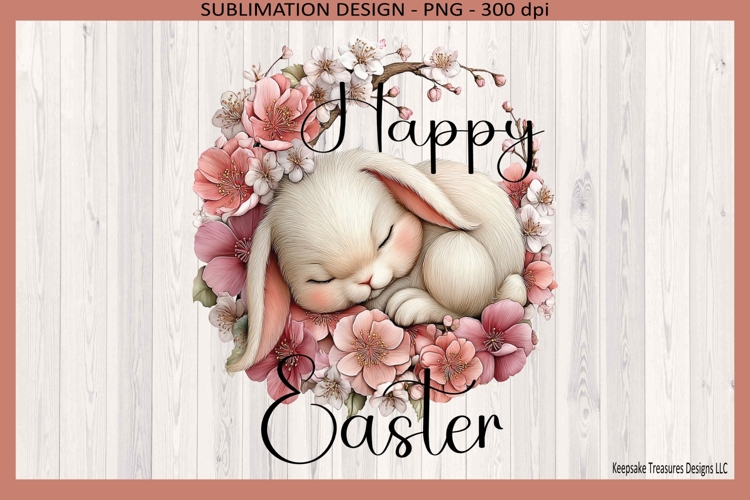 Happy Easter Sleeping Bunny Spring Floral Sublimation Png