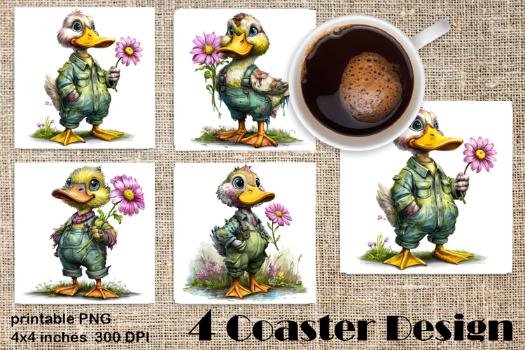 Happy Easter Square Coaster Sublimation. Funny duck