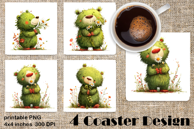 Happy Easter Square Coaster Sublimation. Funny bear