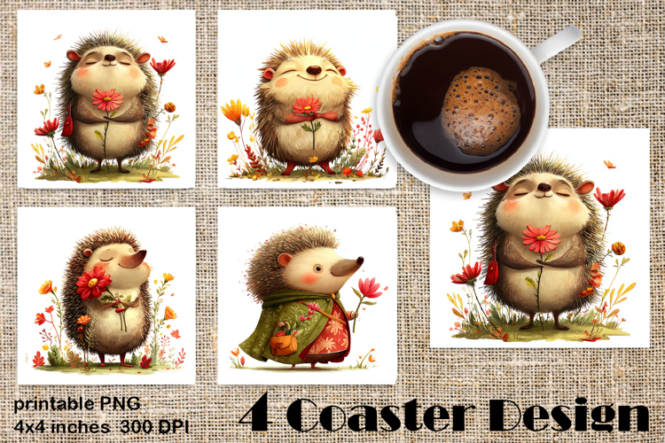 Happy Easter Square Coaster Sublimation. Funny hedgehog