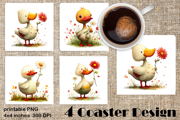 Happy Easter Square Coaster Sublimation. Funny duck