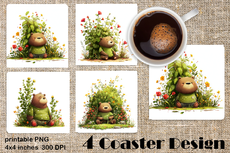 Happy Easter Square Coaster Sublimation. Funny bear