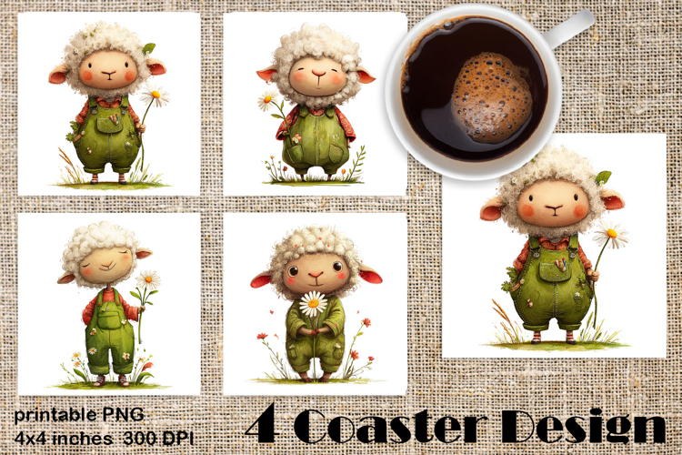 Happy Easter Square Coaster Sublimation. Funny lamb