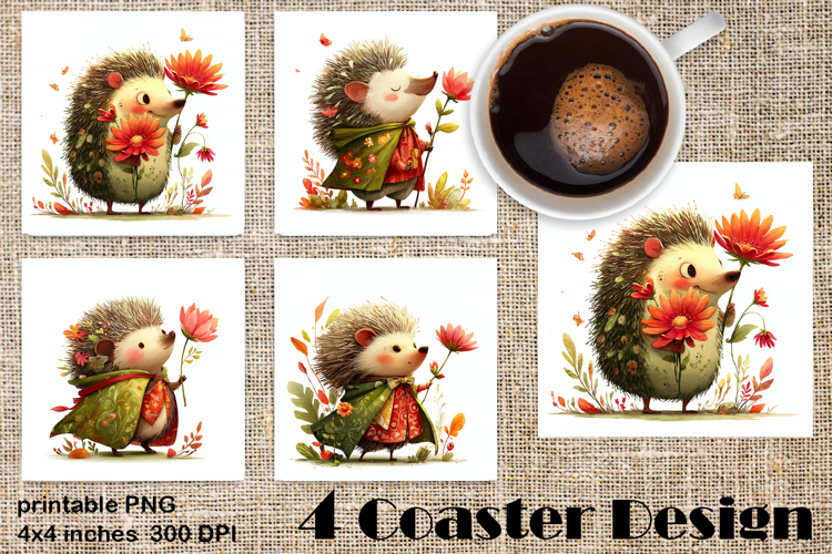 Happy Easter Square Coaster Sublimation. Funny hedgehog