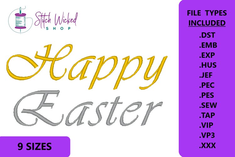 Happy Easter Traditional Script Font Machine Embroidery File example image 1