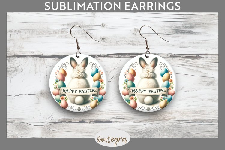 Happy Easter v10 Round Earrings Sublimation example image 1