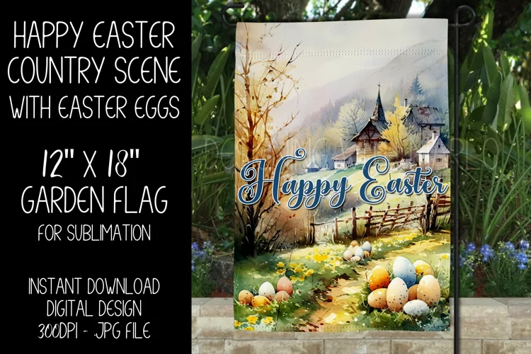 Watercolor Country Church Easter Garden Flag Sublimation