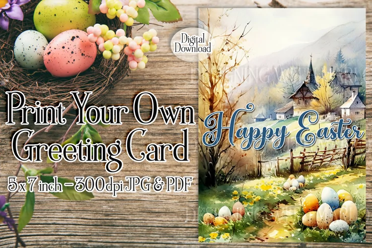 Easter Card, Happy Easter Countryside DIY Greeting Card