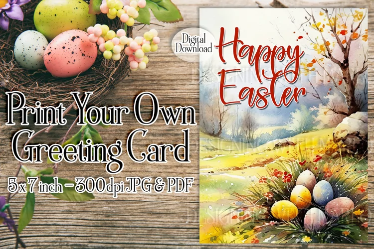 Easter Card, Happy Easter Countryside DIY Greeting Card