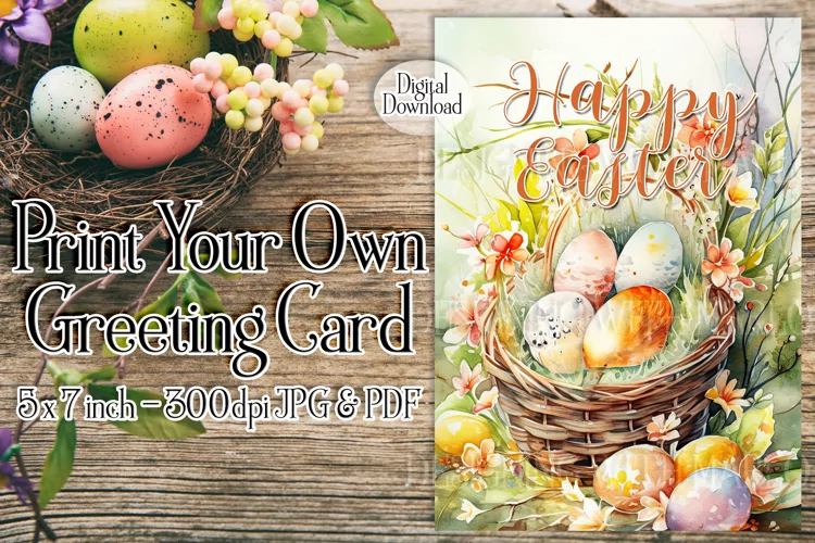 Easter Card, Happy Easter Basket and Eggs DIY Printable Card