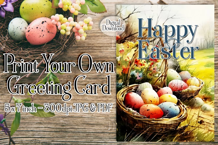 Easter Card, Happy Easter Basket and Eggs DIY Printable Card