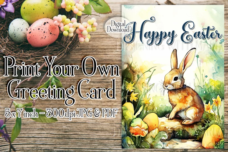 Easter Card, Happy Easter Bunny 5x7 Printable Greeting Card