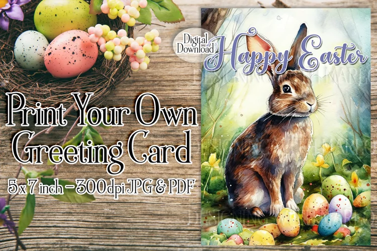 Easter Card, Happy Easter Bunny 5x7 Printable Greeting Card
