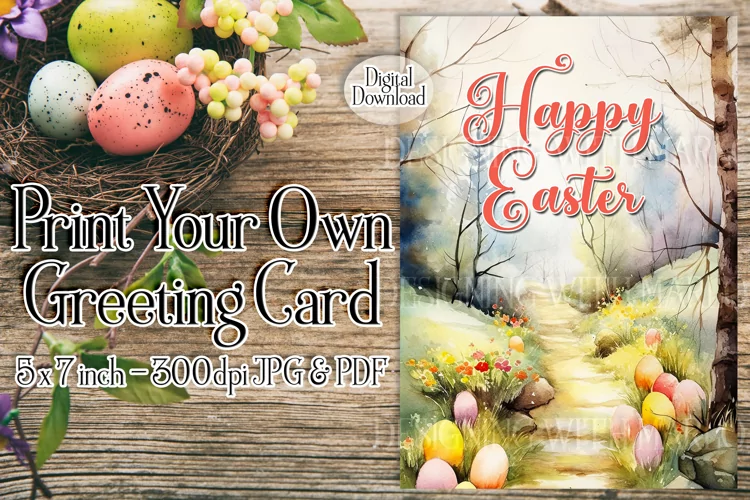 Easter Card, Happy Easter Path 5x7 Printable Greeting Card