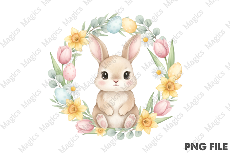 Happy Easter Wreath Bunny Png