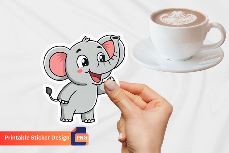Happy Elephant Sticker, Elephant Art Sticker, Animal Sticker