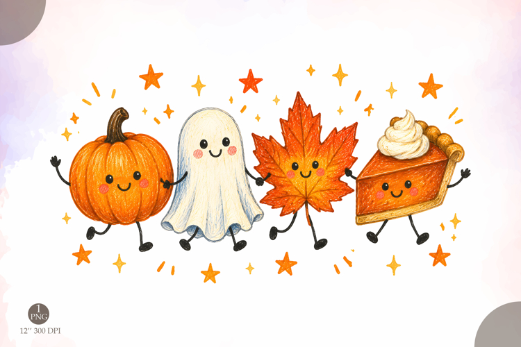 Happy Fall Doodle PNG, Cute Spooky Season Halloween Design