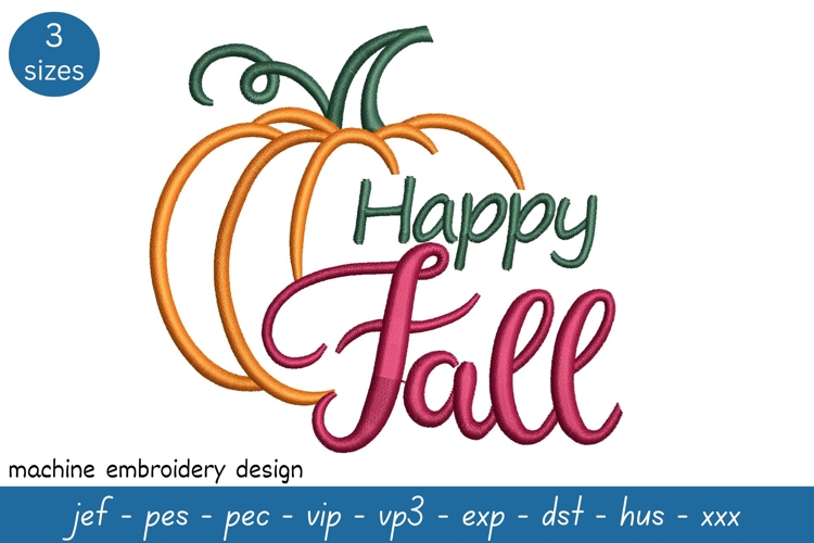Happy Fall Embroidery Design - Pumpkin Embroidery Pattern