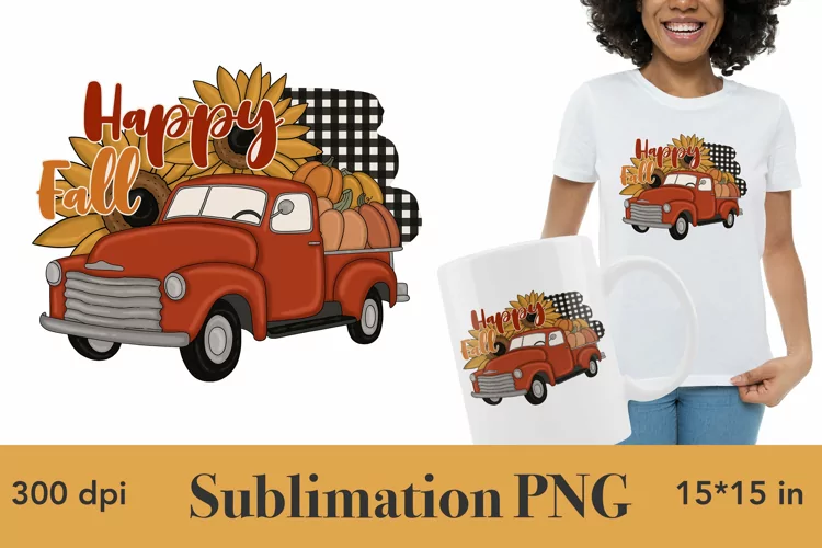 Happy Fall Sublimation PNG | Fall Vintage Pumpkin Truck