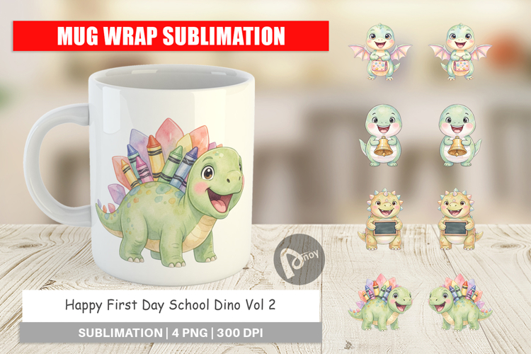 Happy First Day School Dino Mug Wrap