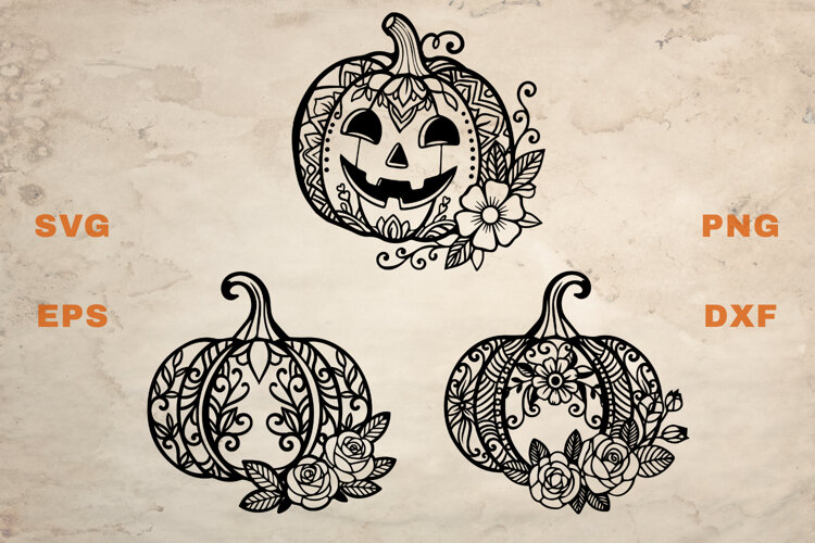 Happy Floral Pumpkins SVG example image 1