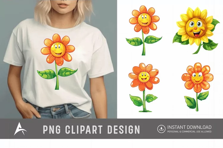 Watercolor Happy Flower Clipart