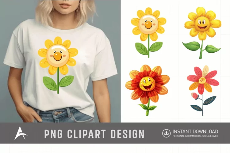 Watercolor Happy Flower Clipart