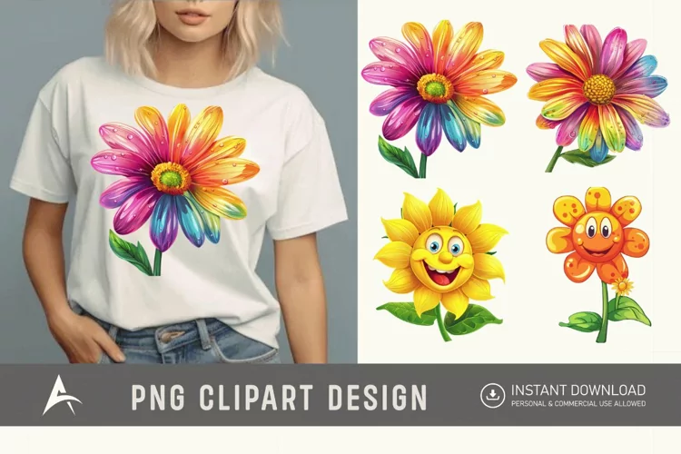 Watercolor Happy Flower Clipart
