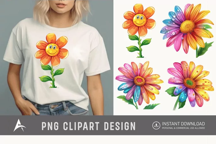 Watercolor Happy Flower Clipart