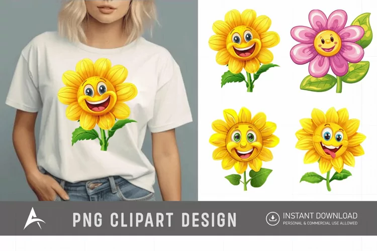 Watercolor Happy Flower Clipart