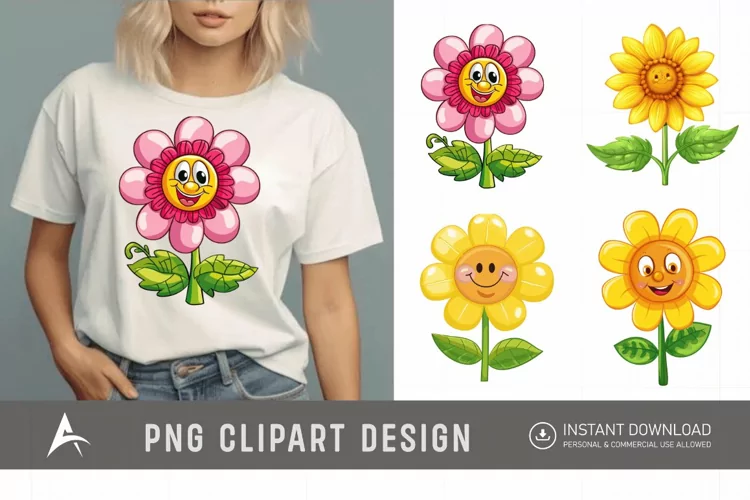 Watercolor Happy Flower Clipart