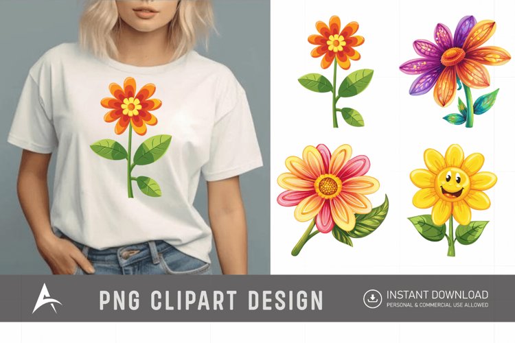 Watercolor Happy Flower Clipart example image 1