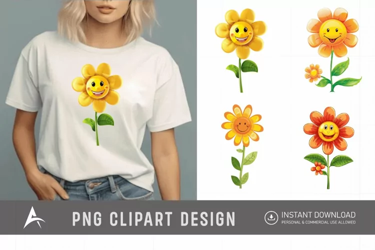 Watercolor Happy Flower Clipart
