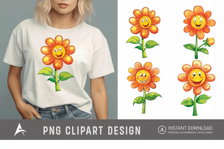 Watercolor Happy Flower Clipart