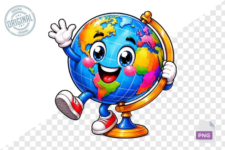 Happy Globe Character PNG Classroom Learning Design