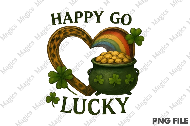 Happy Go Lucky Pot Of Gold And Heart